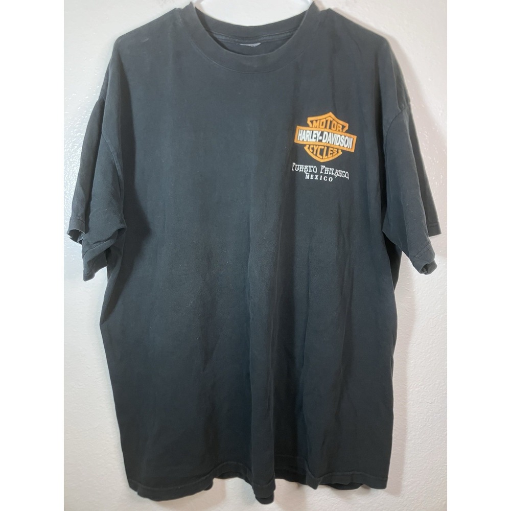 Y2K Era Harley Davidson Shirt Mens XL Black Puerto Vallarta Mexico Back Graphic